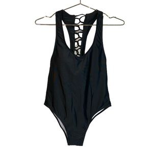 BLACK Lattice Back 1 Pc Swimsuit Sz S